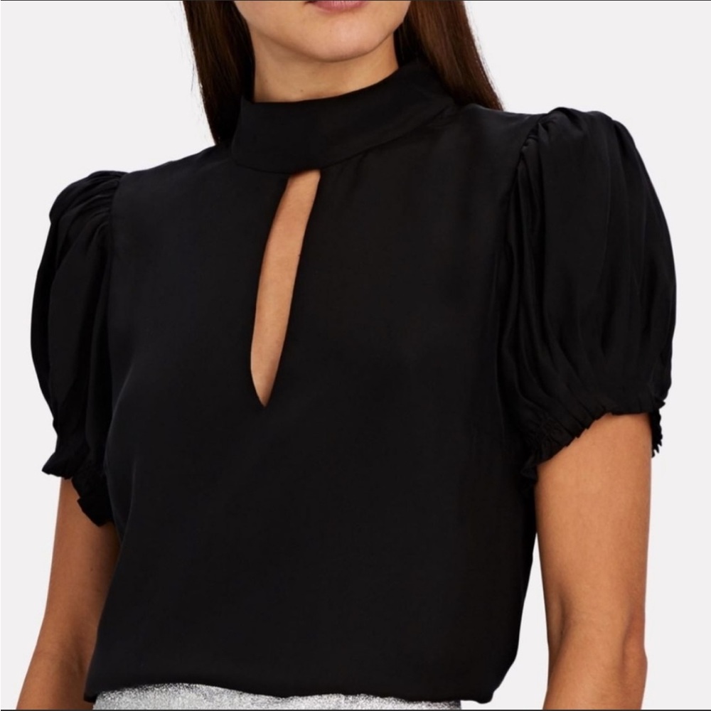 Frame Key Hole Pleated Silk Top
